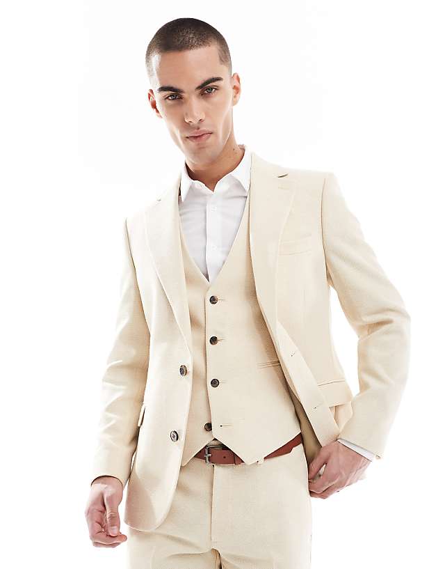 Asos ASOS DESIGN Wool Blend Skinny Suit In Stone Weave