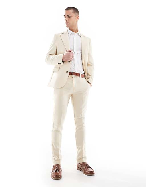 Asos ASOS DESIGN Wool Blend Skinny Suit In Stone Weave