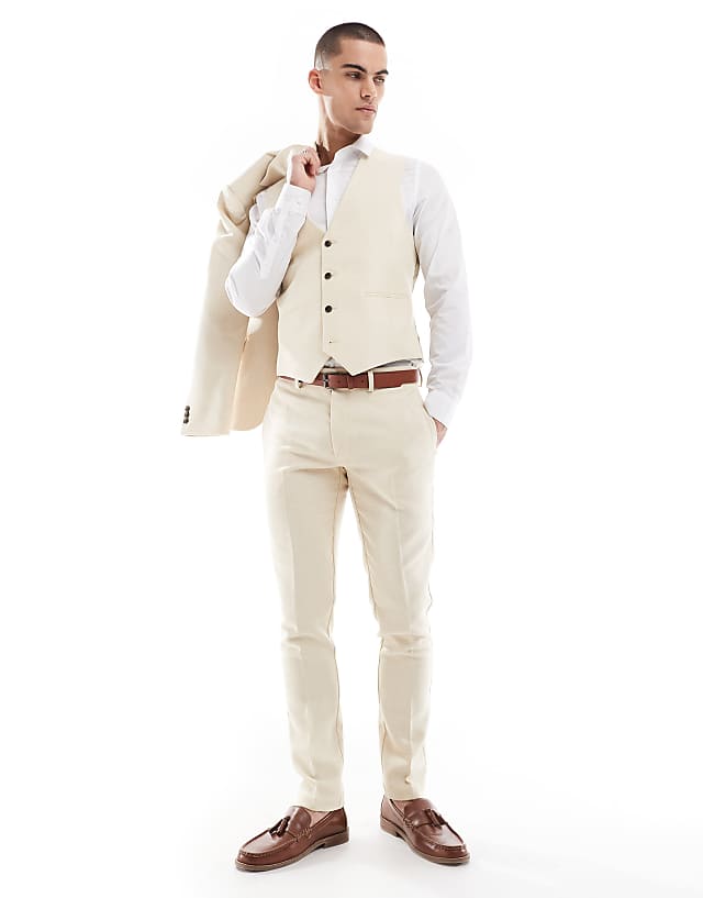 asos ASOS DESIGN wool blend skinny suit in stone weave