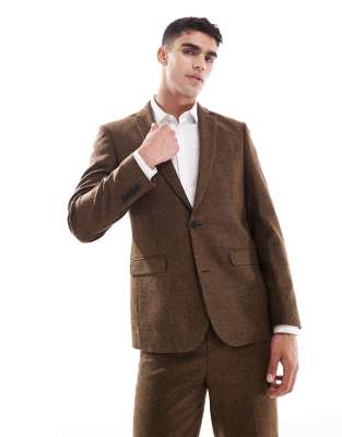 Asos ASOS DESIGN Wool Blend Slim Suit In Dark Brown