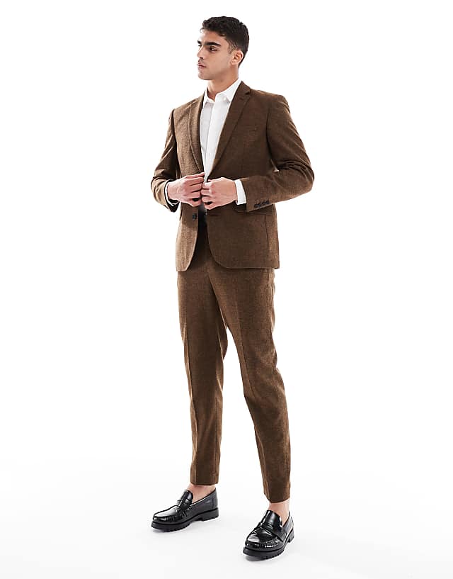 asos ASOS DESIGN wool blend slim suit in dark brown