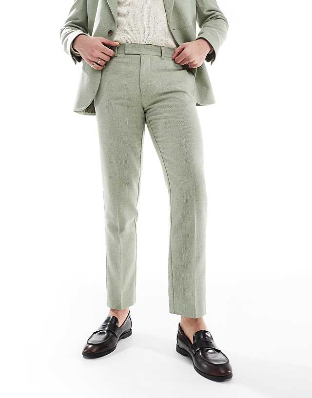 Asos ASOS DESIGN Wool Blend Slim Suit Trousers In Green Weave