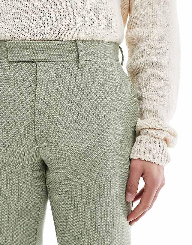 Asos ASOS DESIGN Wool Blend Slim Suit Trousers In Green Weave