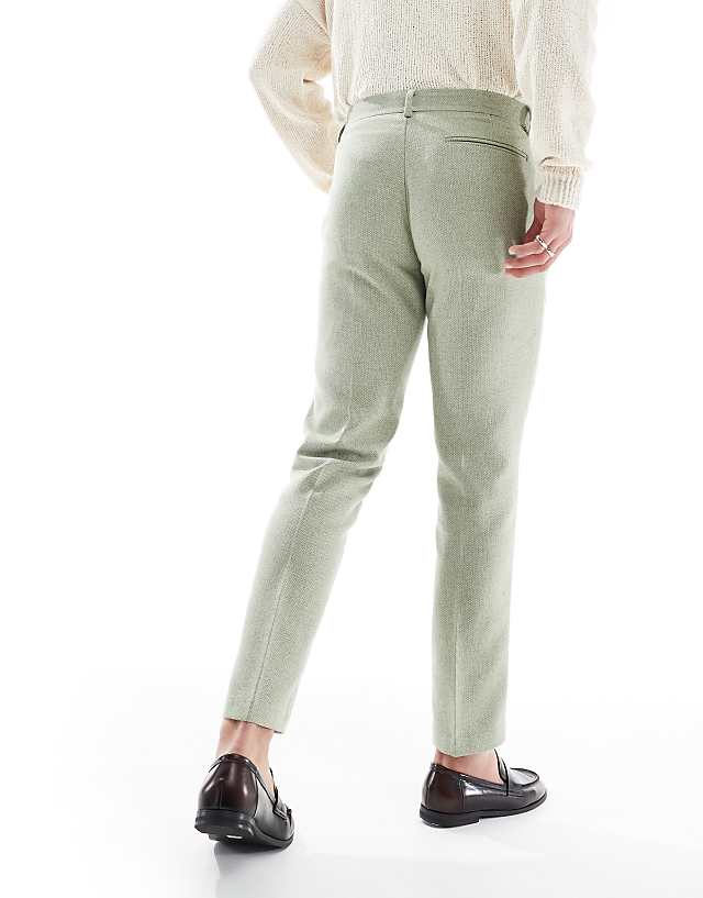 Asos ASOS DESIGN Wool Blend Slim Suit Trousers In Green Weave