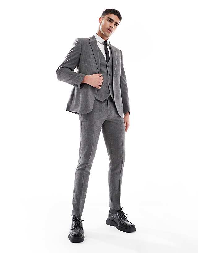 Asos ASOS DESIGN Wool Look Skinny Suit In Dark Grey