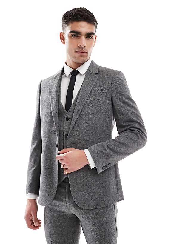 Asos ASOS DESIGN Wool Look Skinny Suit In Dark Grey