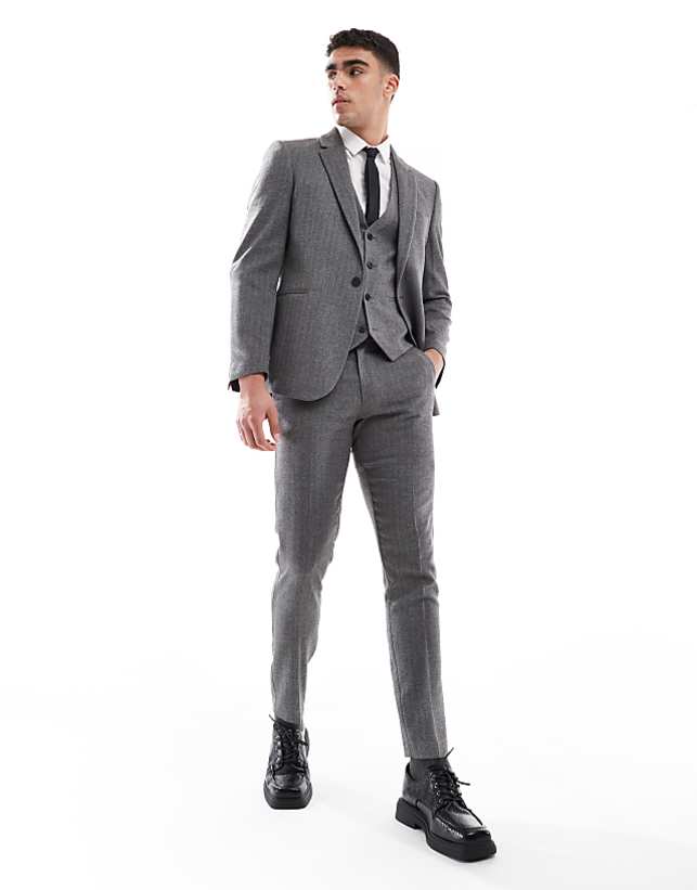 asos ASOS DESIGN wool look skinny suit in dark grey