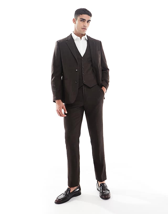 Asos ASOS DESIGN Wool Rich Slim Suit In Brown Herringbone
