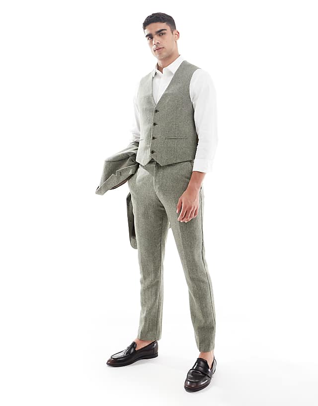Asos ASOS DESIGN Wool Rich Slim Suit In Green Herringbone