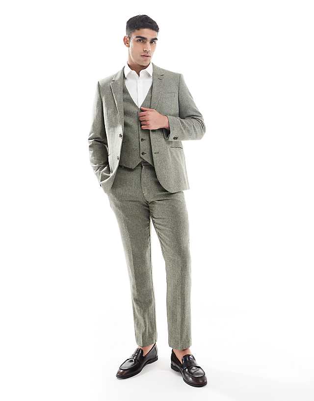 asos ASOS DESIGN wool rich slim suit in green herringbone
