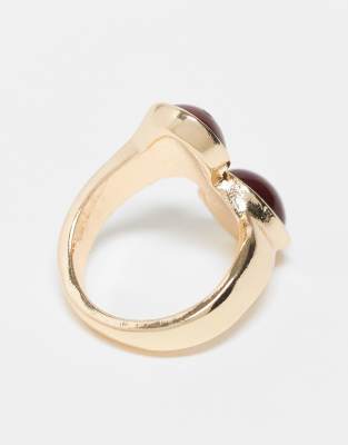 Asos ASOS DESIGN Wrap Around Ring With Burgundy Faux Stones In Gold Tone