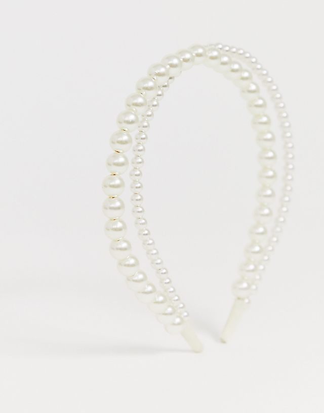 Asos DesignB London Double Row Headband In Pearl