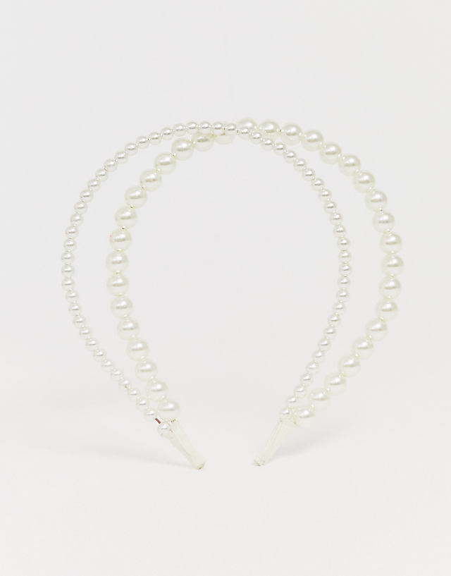 Asos DesignB London Double Row Headband In Pearl