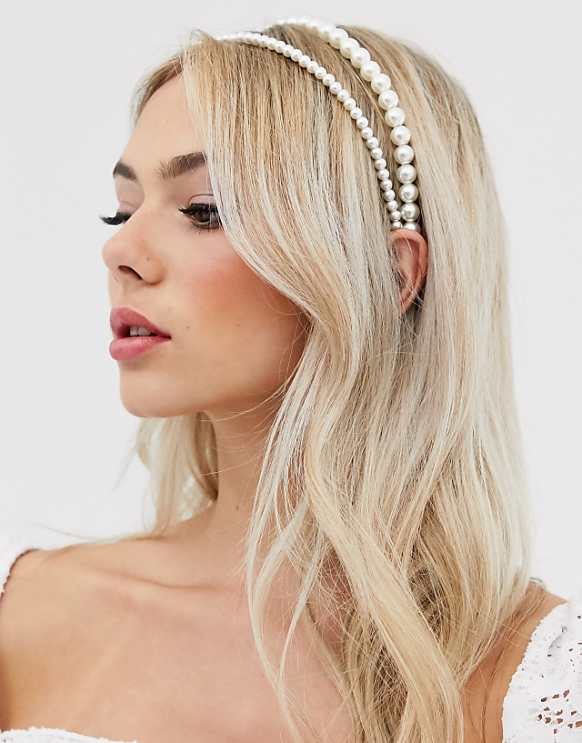 asos DesignB London double row headband in pearl