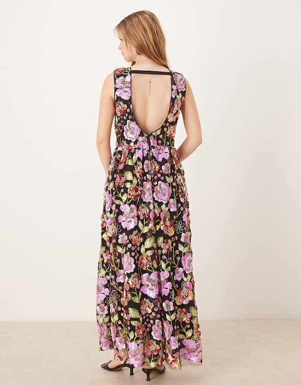 Asos Dream Sister Jane Beaded Maxi Dress In Floral