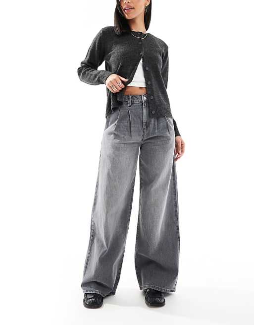 asos DTT Jordan pleated wide leg jeans in mid grey