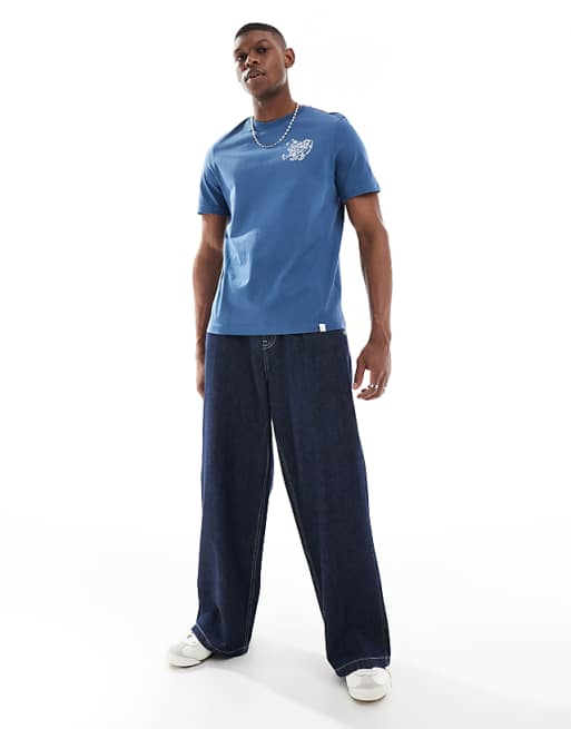 Asos Farah Limscott Graphic Back T-shirt In Blue'