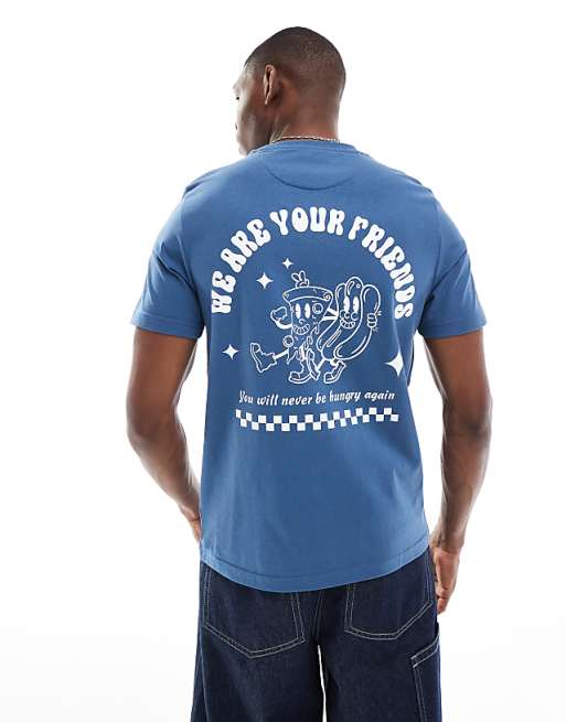 asos Farah limscott graphic back t-shirt in blue'