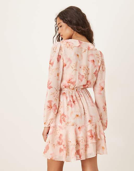 Asos Forever New Ruffle Mini Dress In Pink Floral