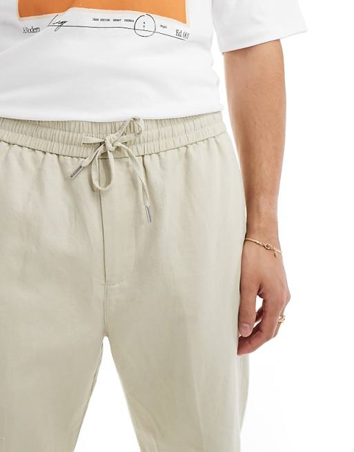 Asos GANT Drawcord Cotton Linen Trousers In Beige