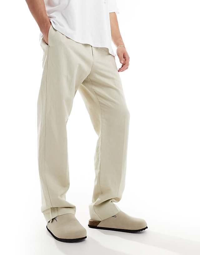 Asos GANT Drawcord Cotton Linen Trousers In Beige