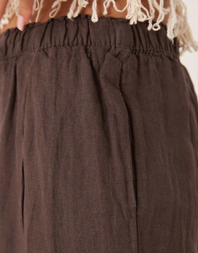 Asos Gina Tricot Wide Leg Linen Trousers In Brown