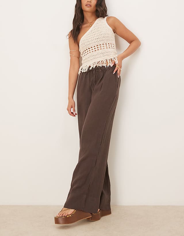 asos Gina Tricot wide leg linen trousers in brown