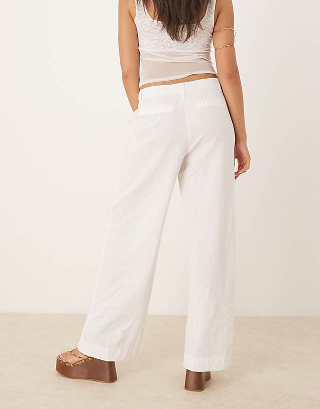 Asos Gina Tricot Wide Leg Linen Trousers In White