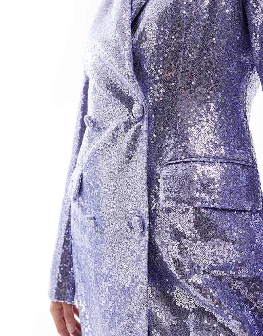 Asos Glamorous Blazer Mini-dress In Lilac Sequin