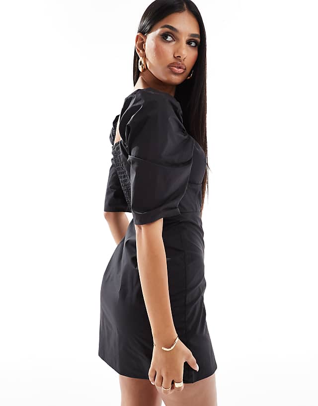 Asos Glamorous Puff Sleeve Mini Dress In Black