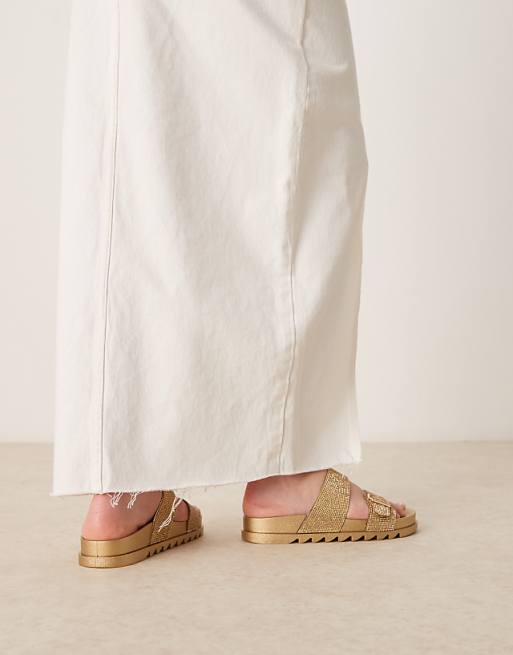 Asos Glamorous Rhinestone Strap Slides In Gold
