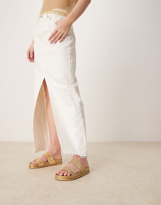 Asos Glamorous Rhinestone Strap Slides In Gold