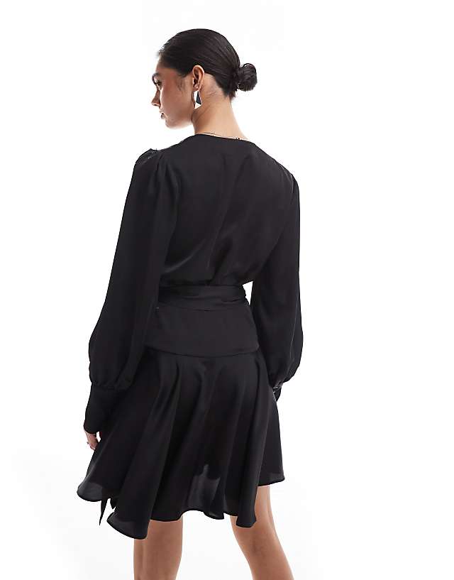 Asos Glamorous Wrap Mini Dress In Black Sateen