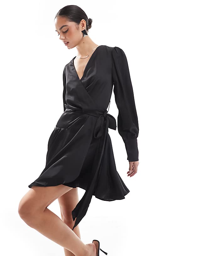 asos Glamorous wrap mini dress in black sateen