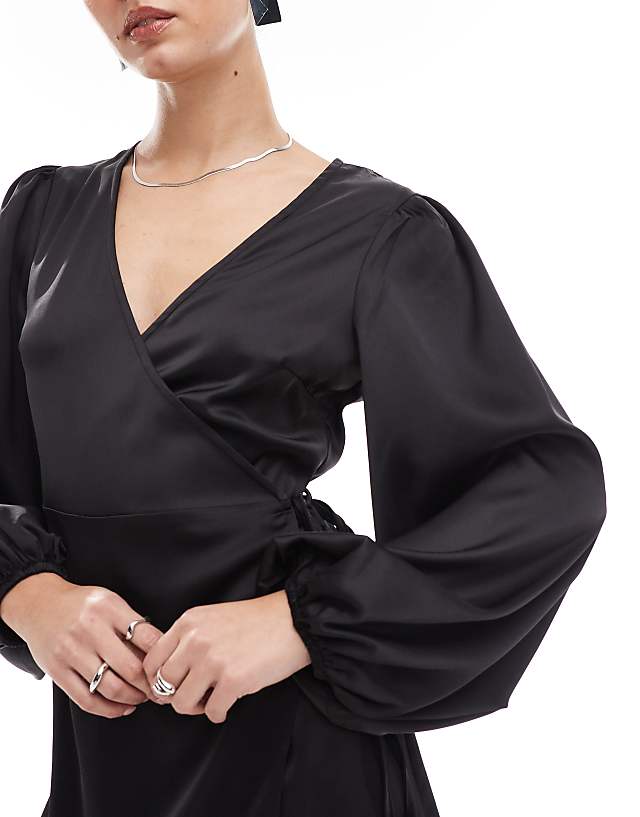 Asos Glamorous Wrap Mini Dress In Black Satin