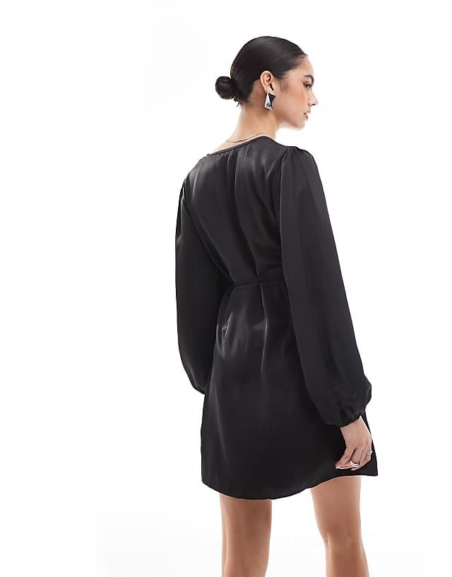 Asos Glamorous Wrap Mini Dress In Black Satin