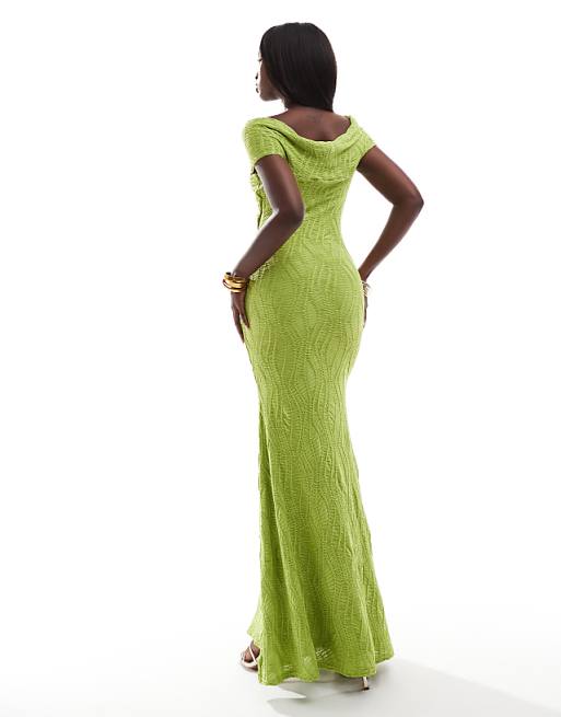 Asos Goddiva Front Knot Twist Maxi Dress In Lime