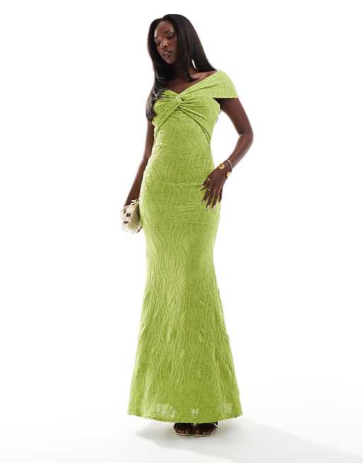 Asos Goddiva Front Knot Twist Maxi Dress In Lime