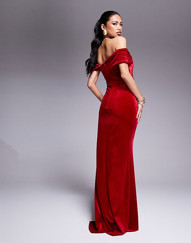 Asos Goddiva One Shoulder Velvet Maxi Dress In Red