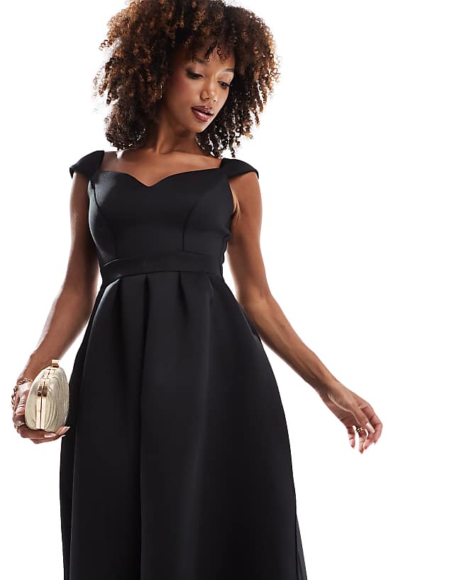Asos Goddiva Scuba Foam Skater Midi Dress In Black