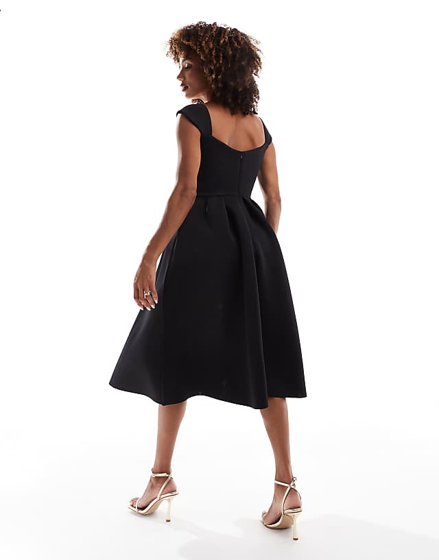 Asos Goddiva Scuba Foam Skater Midi Dress In Black