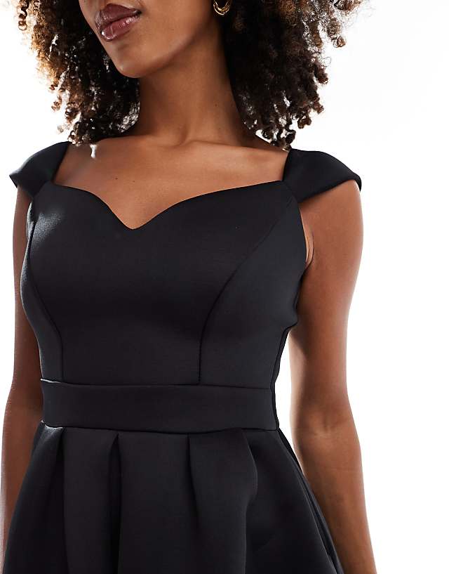 Asos Goddiva Scuba Foam Skater Midi Dress In Black