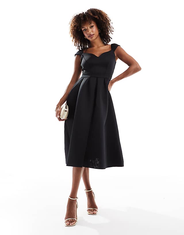 asos Goddiva scuba foam skater midi dress in black