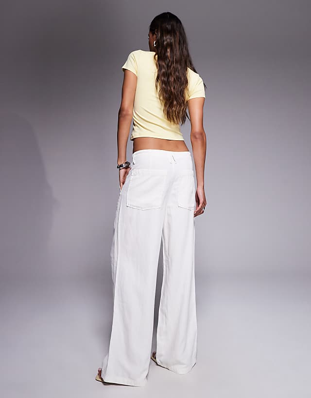 Asos Good American Lite Linen Pants In Cloud White