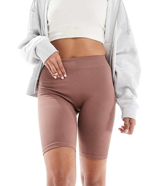 Asos Hera Ribbed Base Short In Acorn Brown