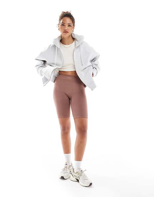 asos Hera ribbed base short in acorn brown