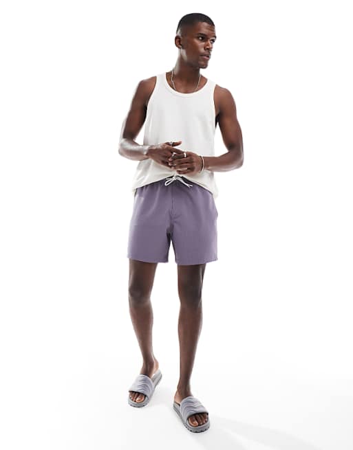 Asos Hollister 6"" Swim Sweersucker Short In Purple