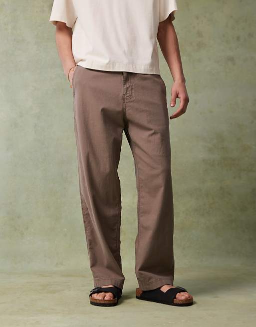 Asos Hollister Baggy Linen Trouser In Taupe