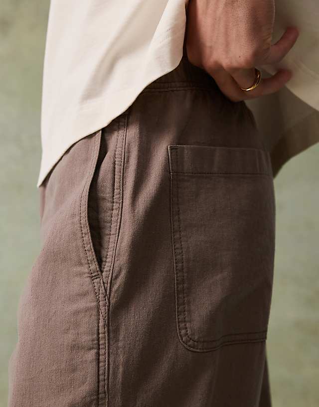 Asos Hollister Baggy Linen Trouser In Taupe