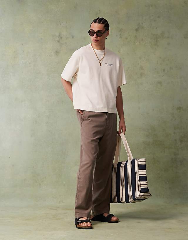 asos Hollister baggy linen trouser in taupe